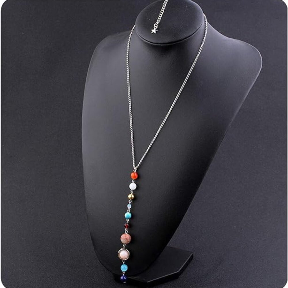 Solar System Space Aligned Planet Star Science Teacher Astronomy Necklace Silver